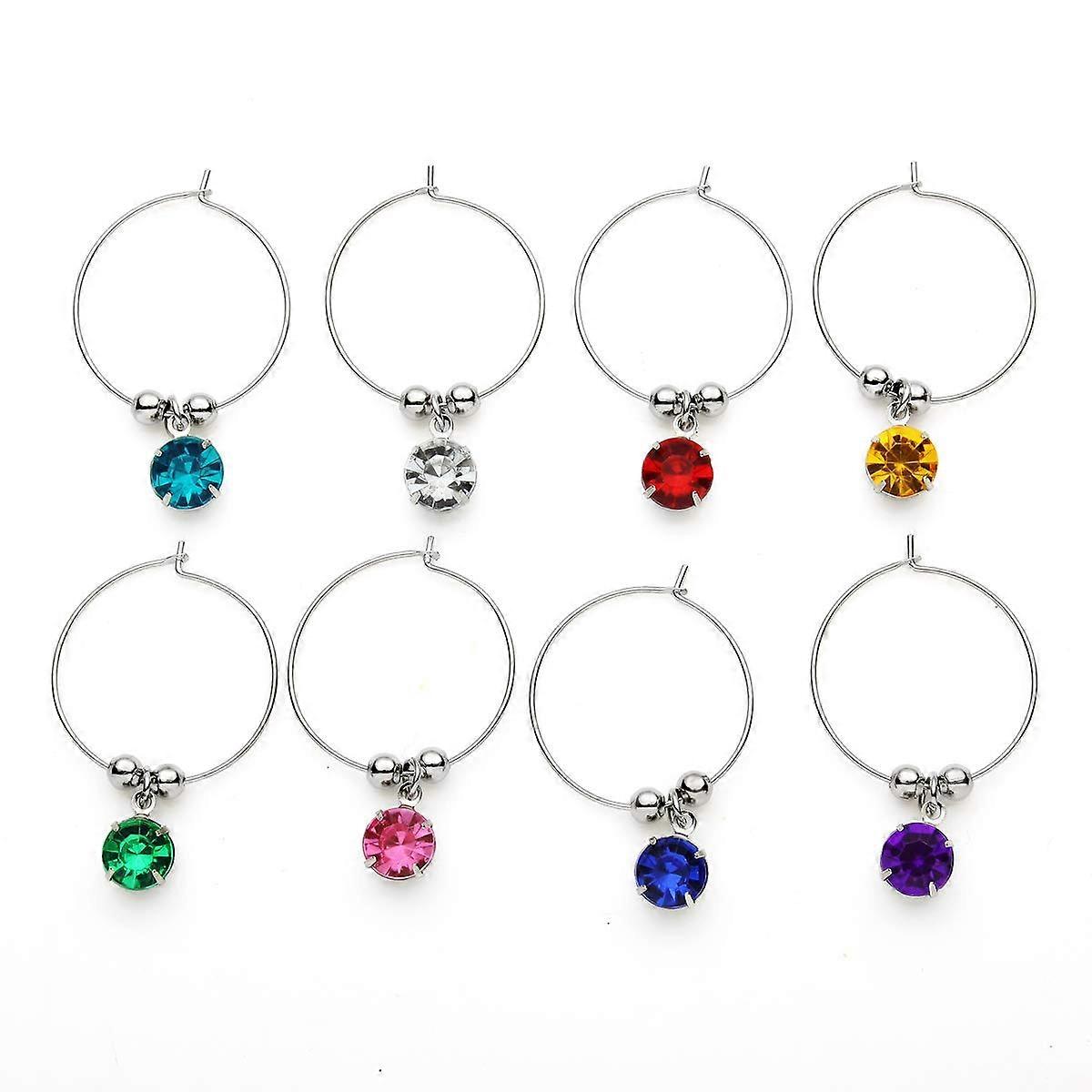 Wine Glass Charms Set of 8 Crystal Drink Markers for Easy Glass Identification at Parties