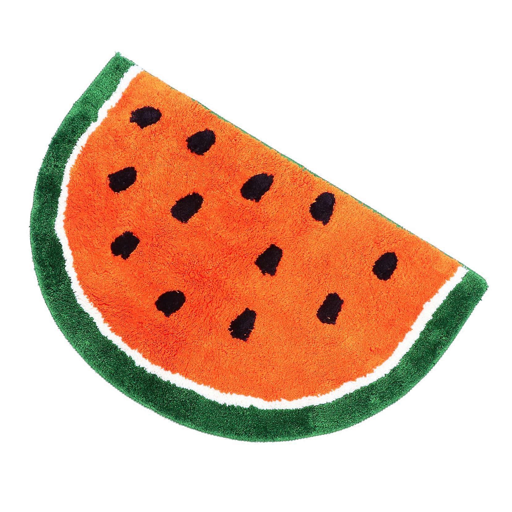 Watermelon Bathroom Rug Half Circle Shaggy Polyester Bath Mat with QuickDry AntiSlip Design