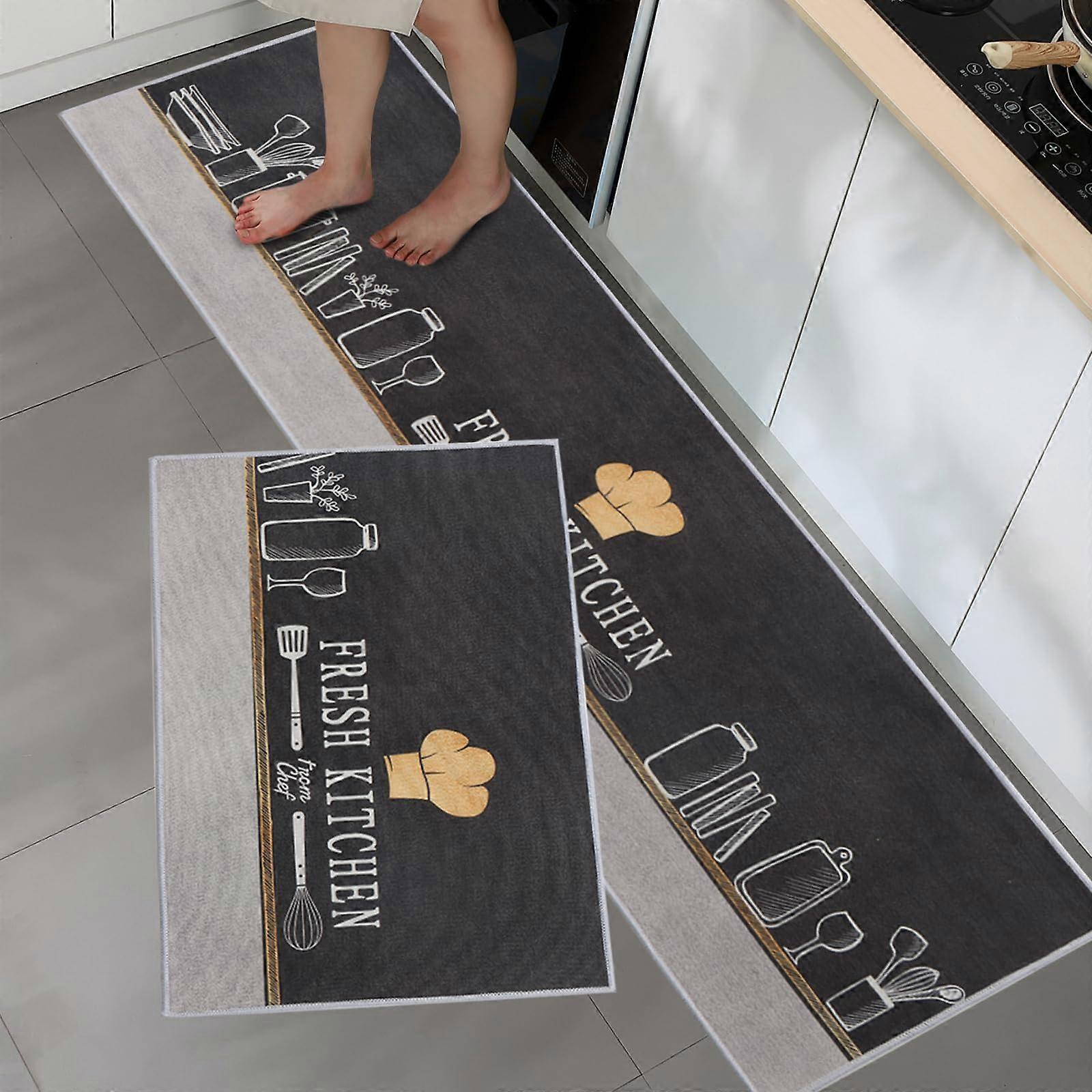 Kitchen Rugs 2 Piece Set with Upgraded NonSlip Backing, Washable Microfiber Floor Mats for Kitchen