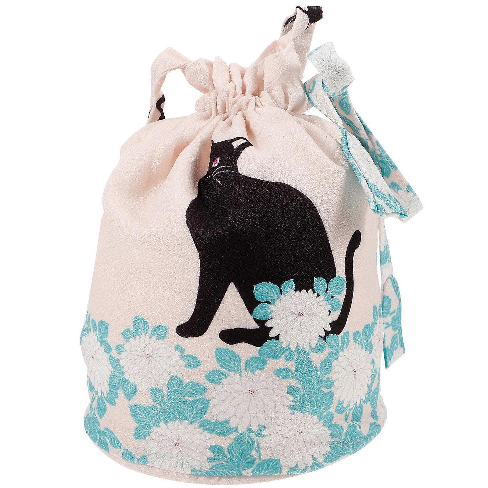 4Pcs Cat Drawstring Handbag for Storage Use Beige Cloth Durable Design
