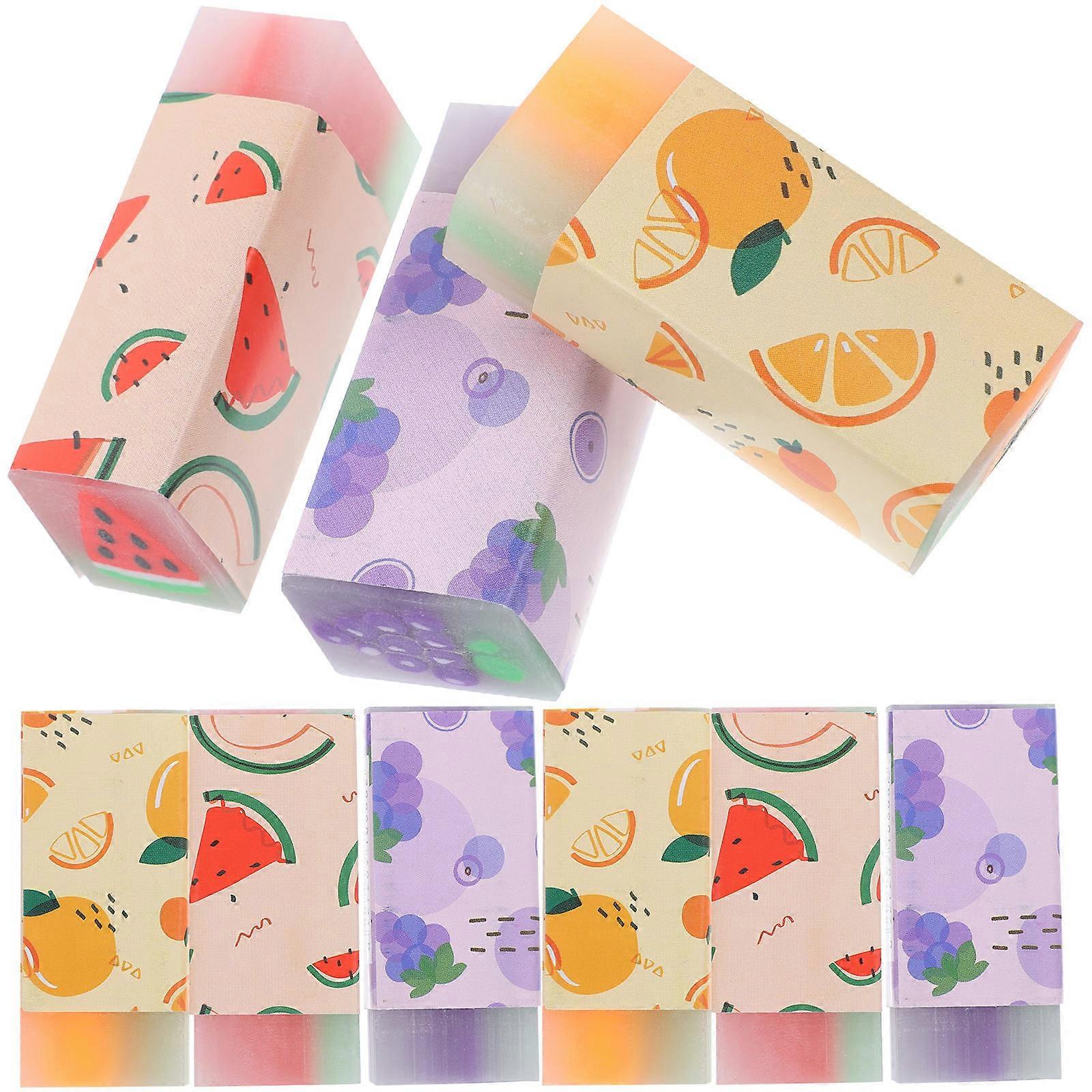 Cute Fruit Erasers PVC Material Kids Rectangular Studying Erasers 12Pcs
