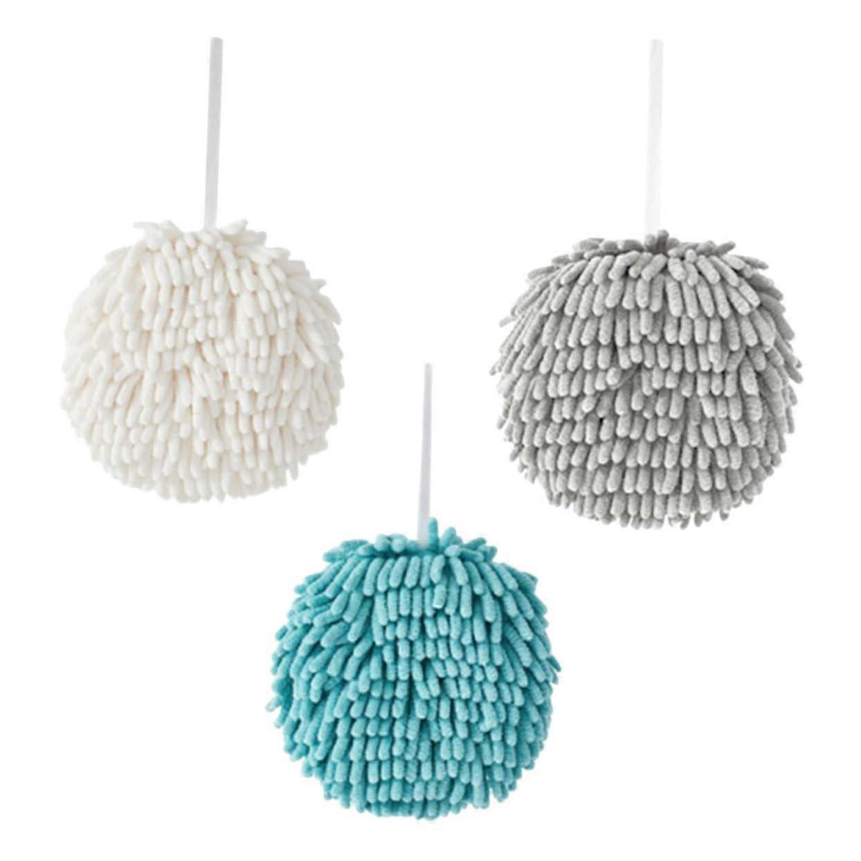 3PCS Soft Chenille Hanging Hand Towels Balls Quick Dry  Absorbency for Kitchen and Bathroom