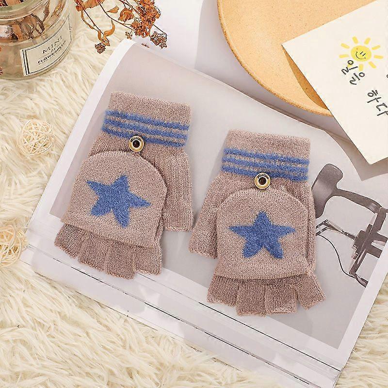 Children's winter thickened warm gloves, knitted with star pattern, suitable as a gift.