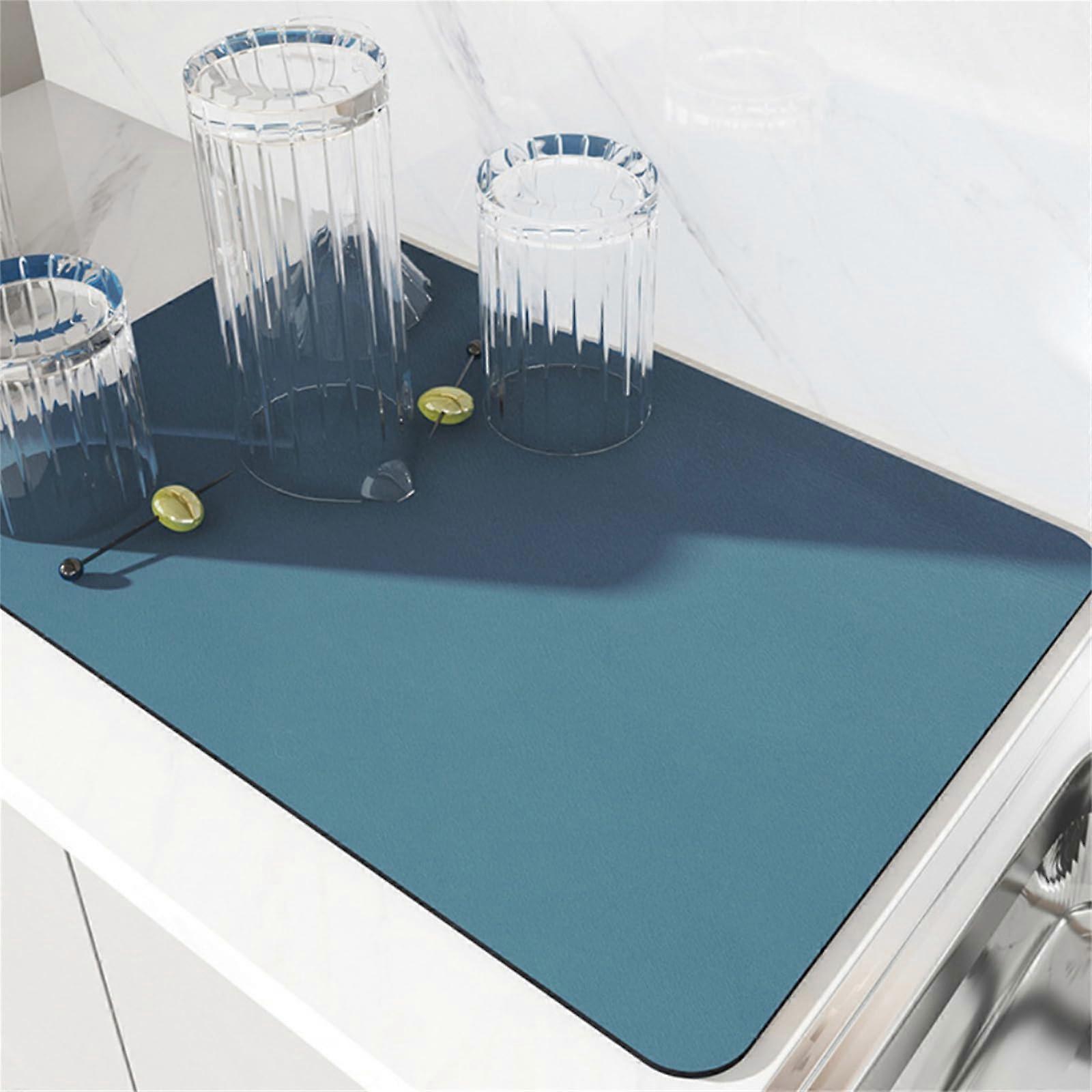 Super Absorbent Dish Drying Mat for Kitchen Counter, Quick Drying Non Slip, Navy Blue 50x60cm