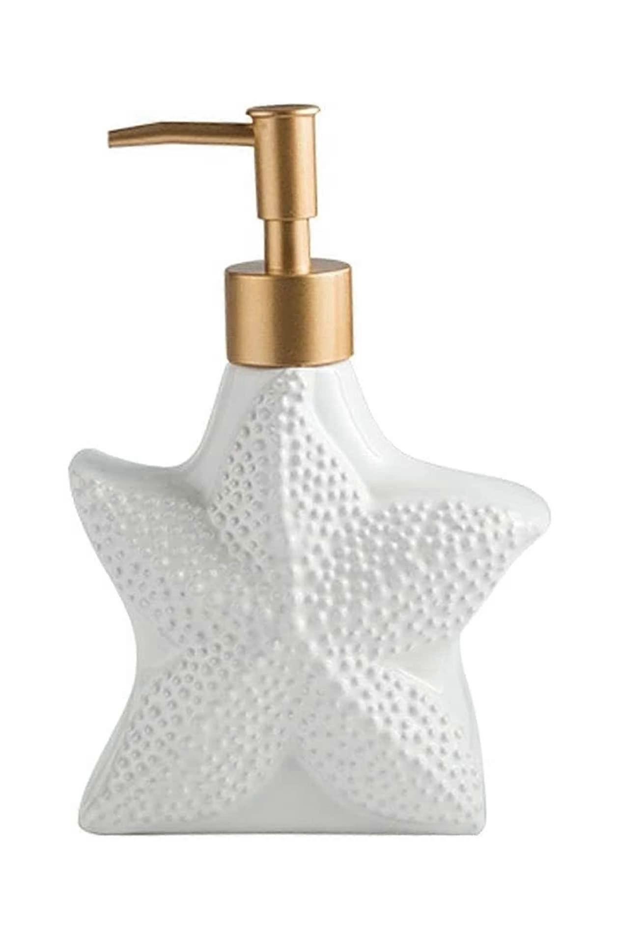 Ceramic Soap Dispenser with Pump for Bathroom and Kitchen, White NonSlip Embossed Design