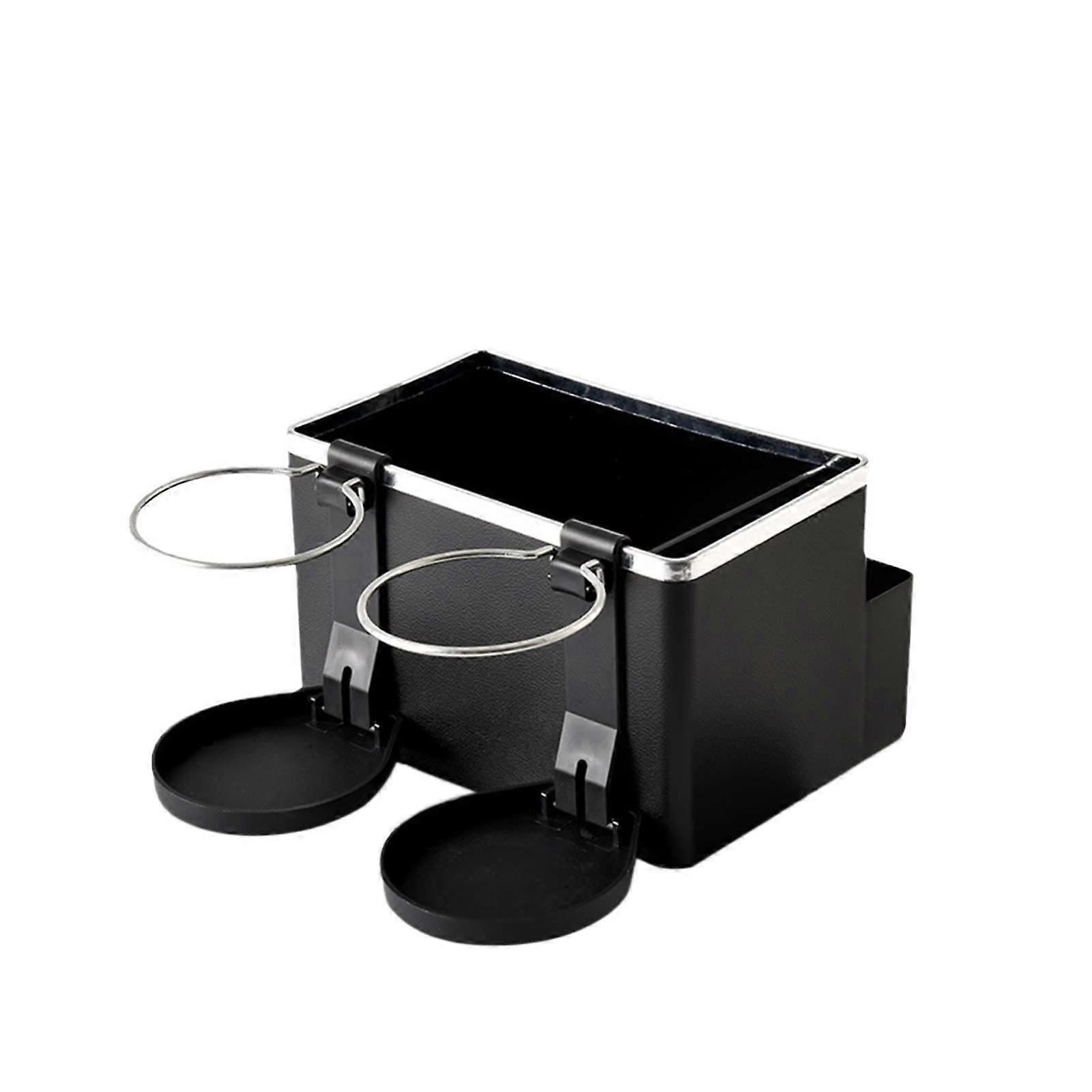 Car Armrest Organizer with Dual Foldable Cup Holders for Drinks and Tissues Universal Console Storage