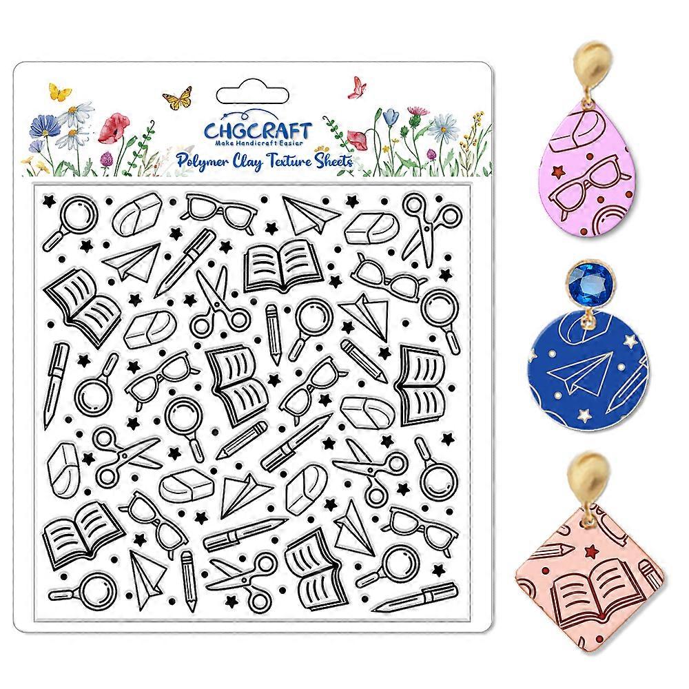 School Elements Polymer Clay Texture Sheets Seamless Pattern Books Silicone Texture Mat Modeling Pattern Pad for Jewelry and Clay Earrings Tools, 5.5x