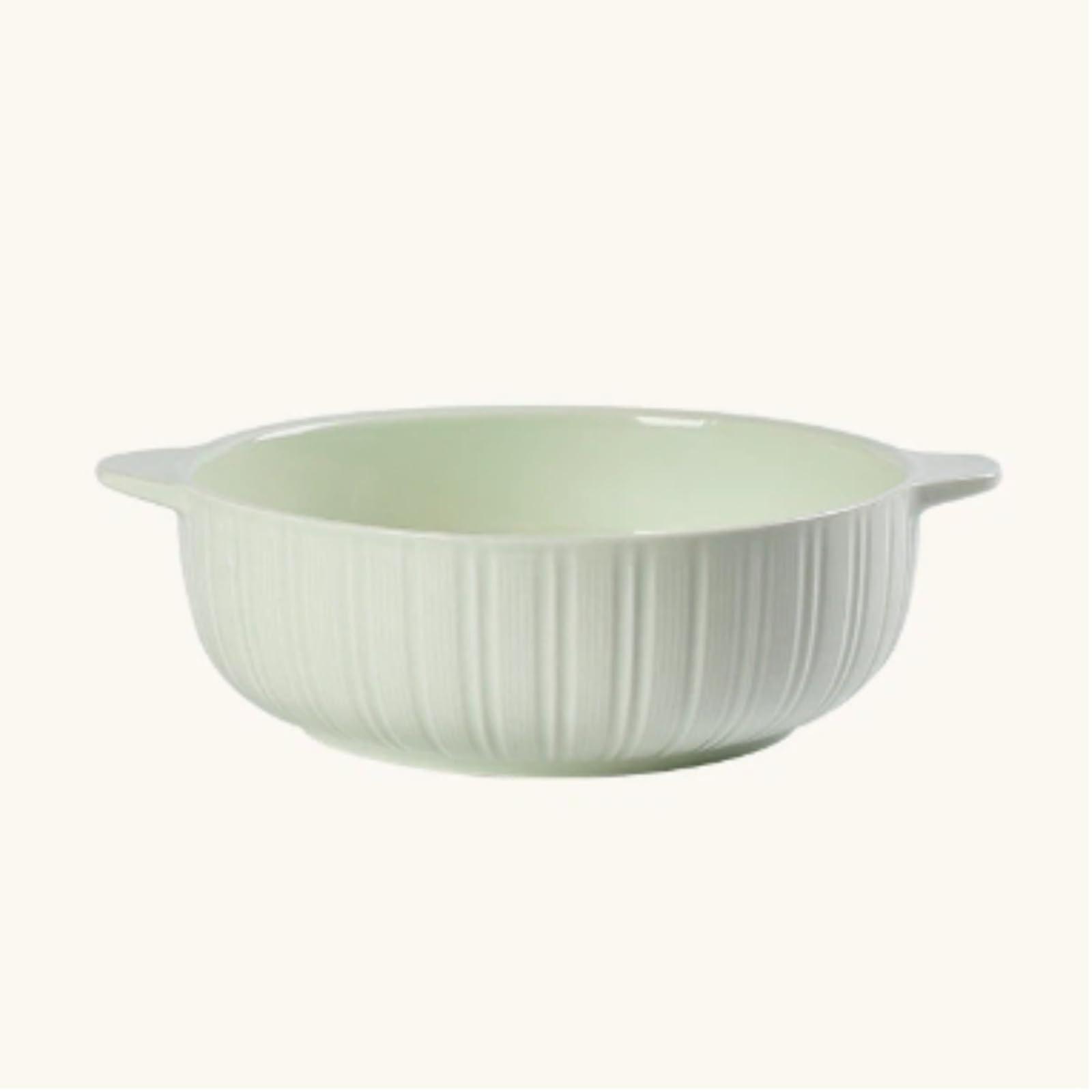 Large Ceramic Soup Bowl with Double Handles, 27cm Vertical Pattern, Extra Large Capacity