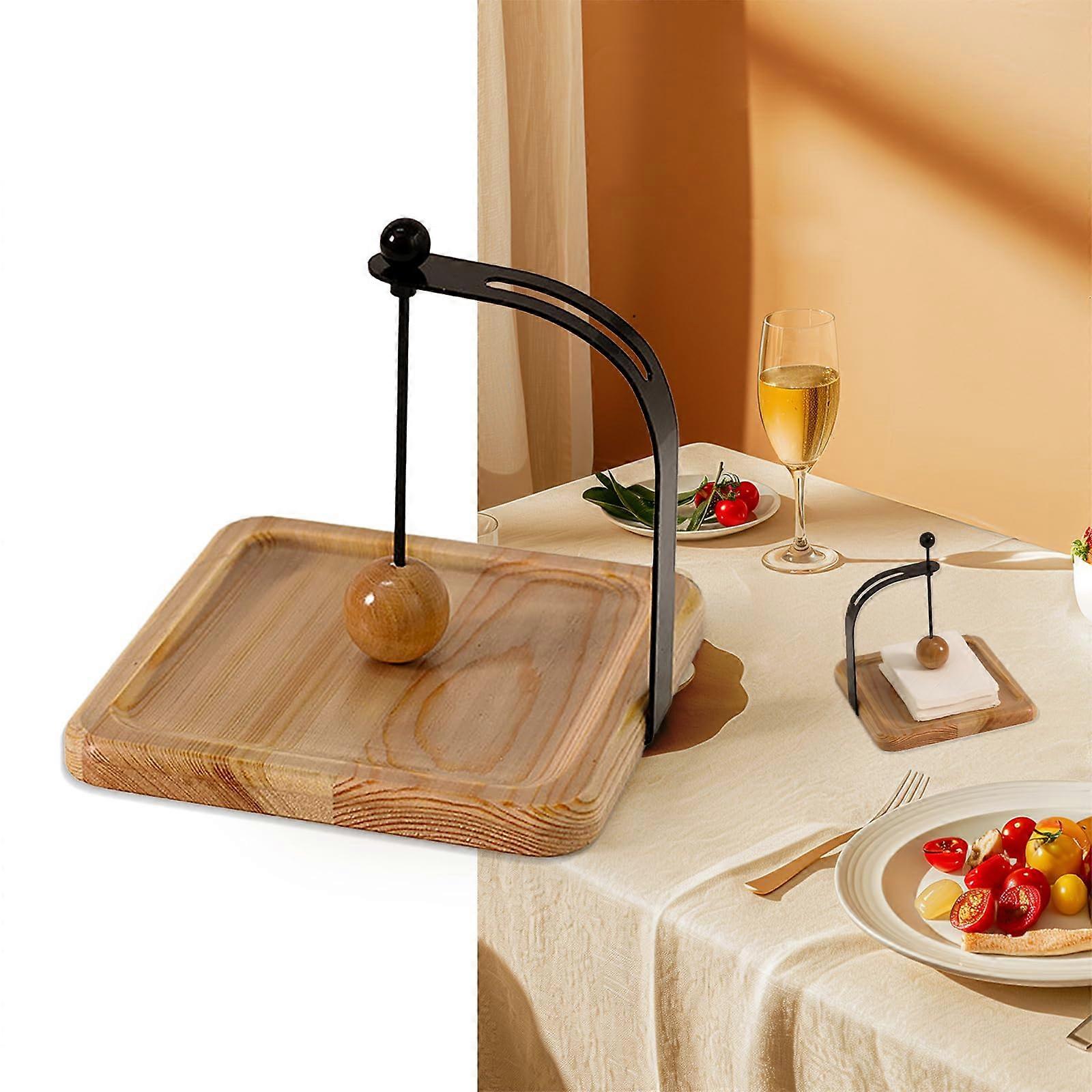Wood Napkin Holder with Adjustable Metal Support, Rustic Pine Square Dispenser for Kitchen and Dining