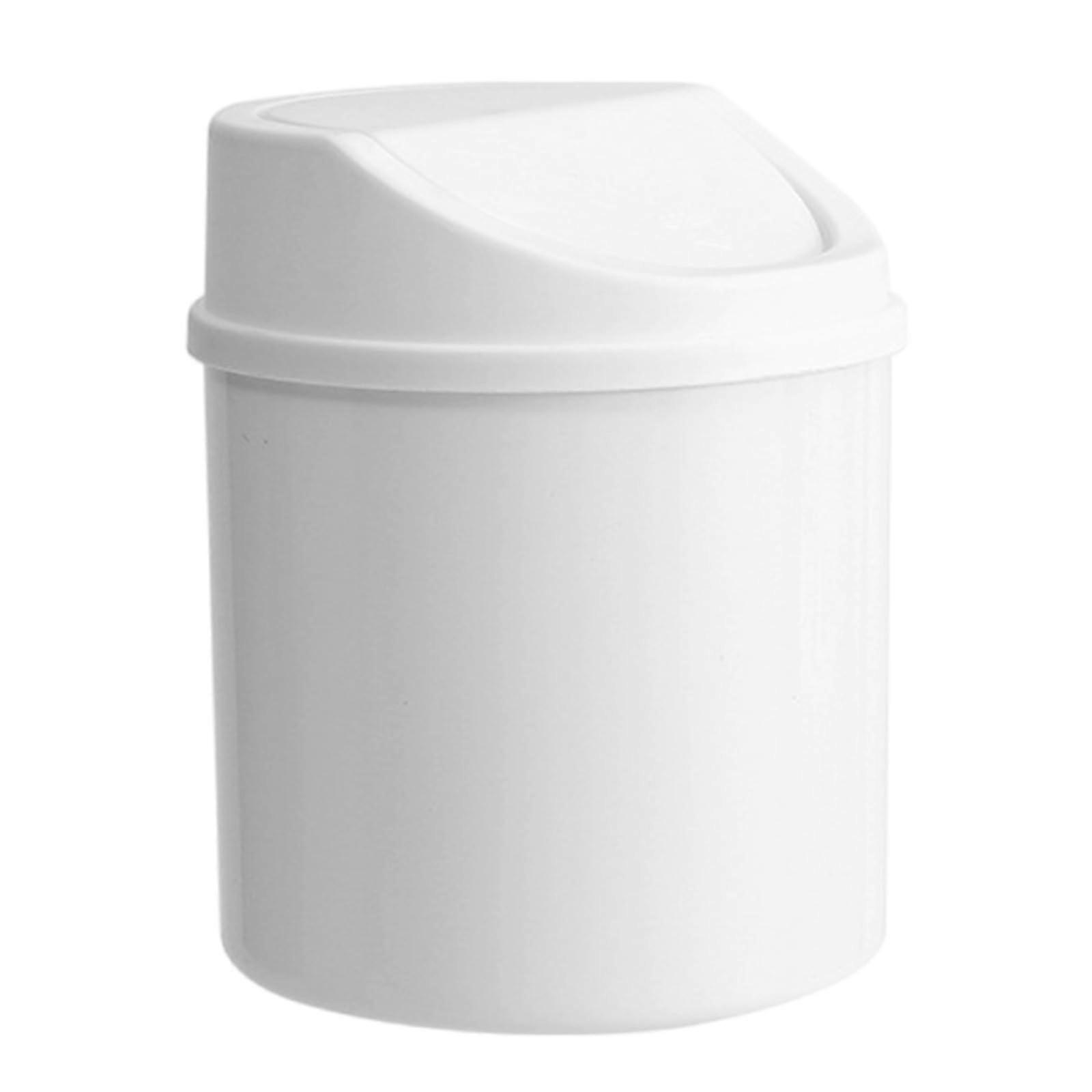 Modern Small Desktop Trash Can with OdorBlocking Swing Lid, White PP Countertop Waste Bin