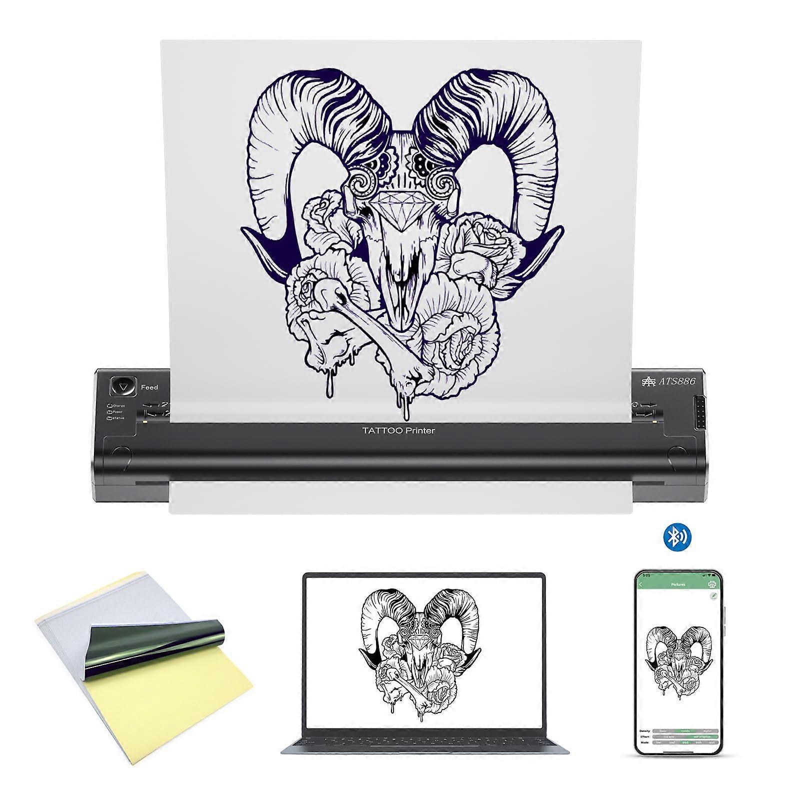 Wireless Tattoo Printer Bluetooth Stencil Copier with 15 Transfer Papers, Smart App Control Rechargeable