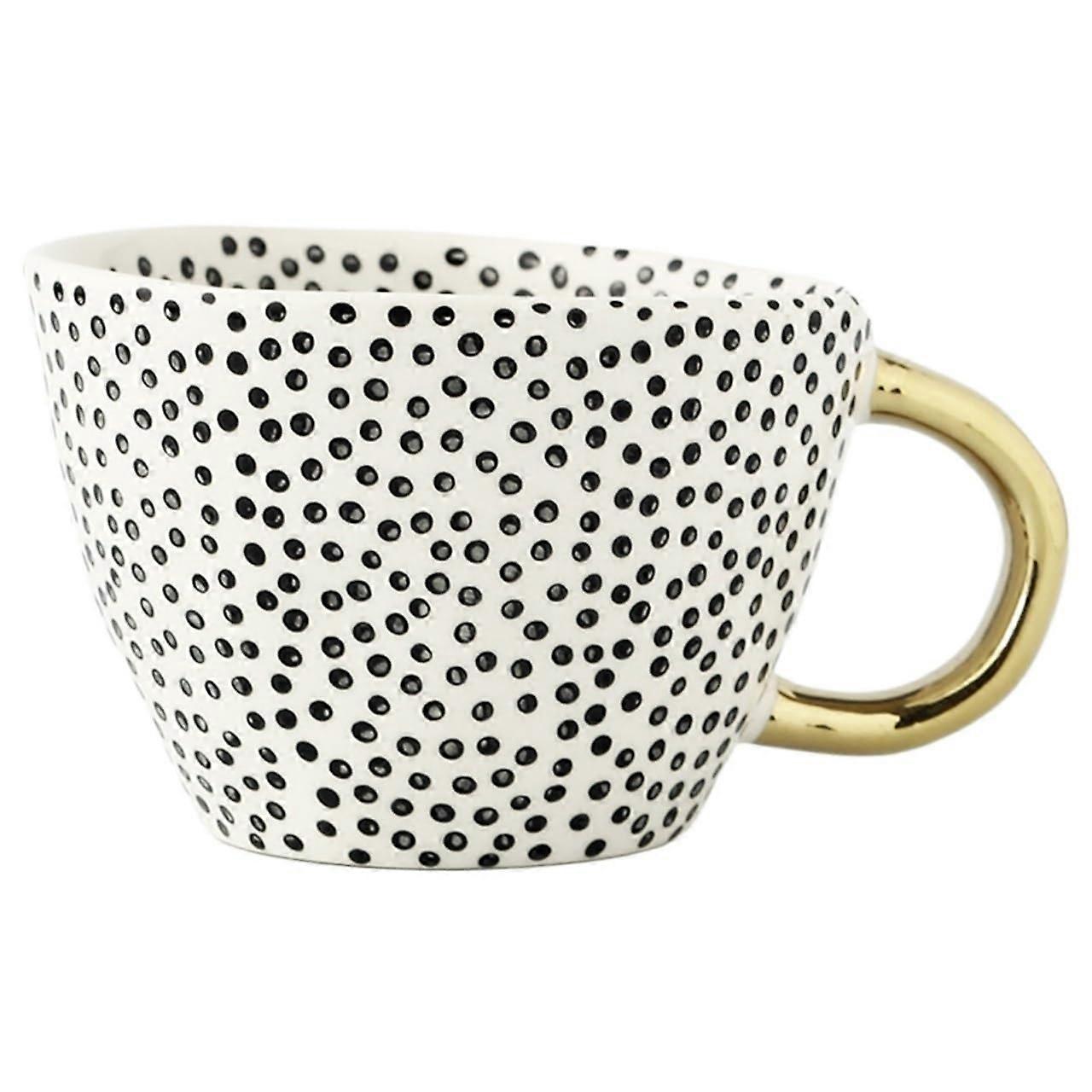 Hand Painted Ceramic Coffee Mug with Gold Handle, Large Capacity Handmade Geometric Tea Cup