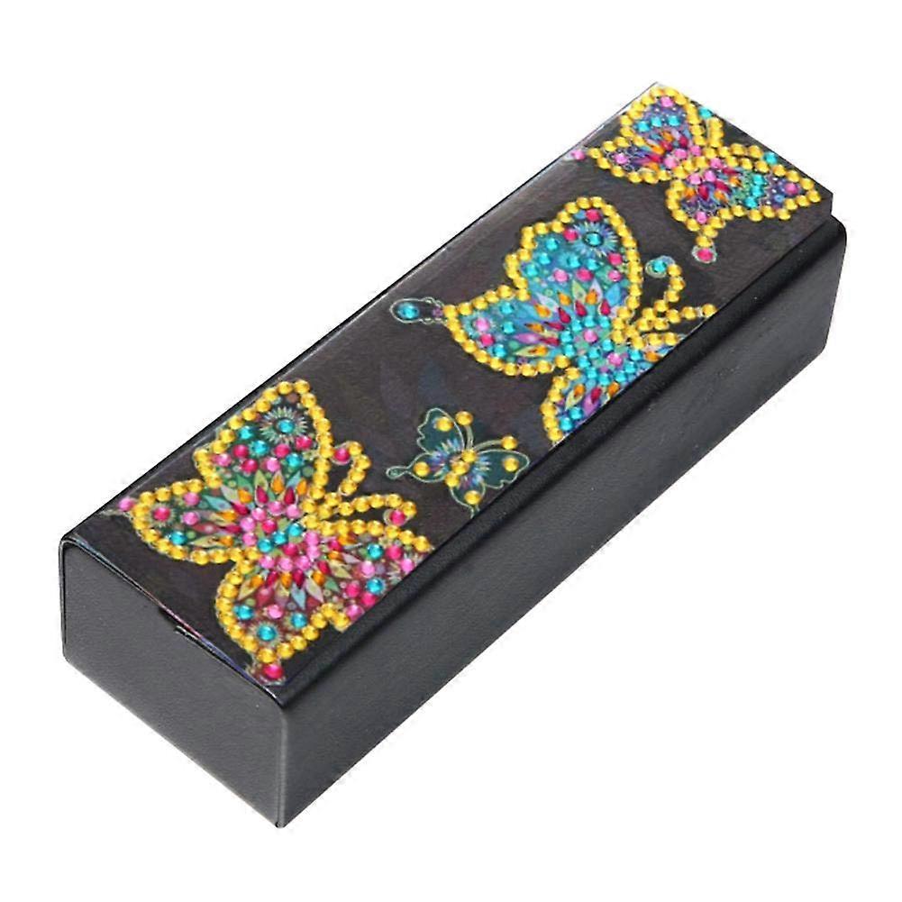 DIY Diamond Painting Glasses Case with Butterfly Pattern, Hard Shell Leather Eyeglasses Storage Box