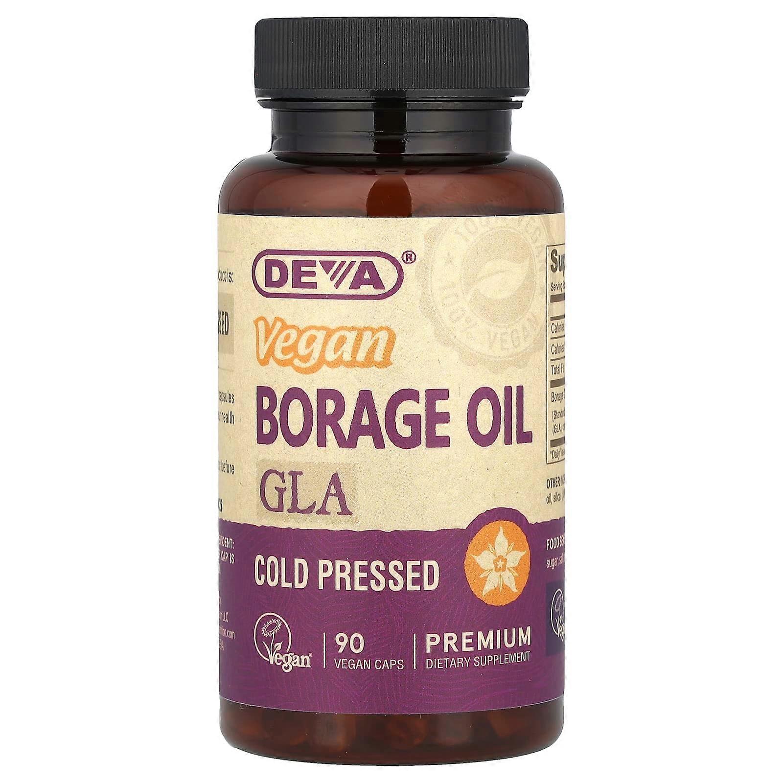 Deva, Premium Vegan Borage Oil, GLA, 90 Vegan Caps
