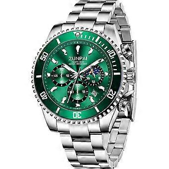 ZUNPAI Mondphasenuhr für Herren, neuestes Modell 2026, Multifunktions-Chronograph, 45 mm großes Zifferblatt, analoge Quarz-Armbanduhr, Luxus-Business-Uhr
