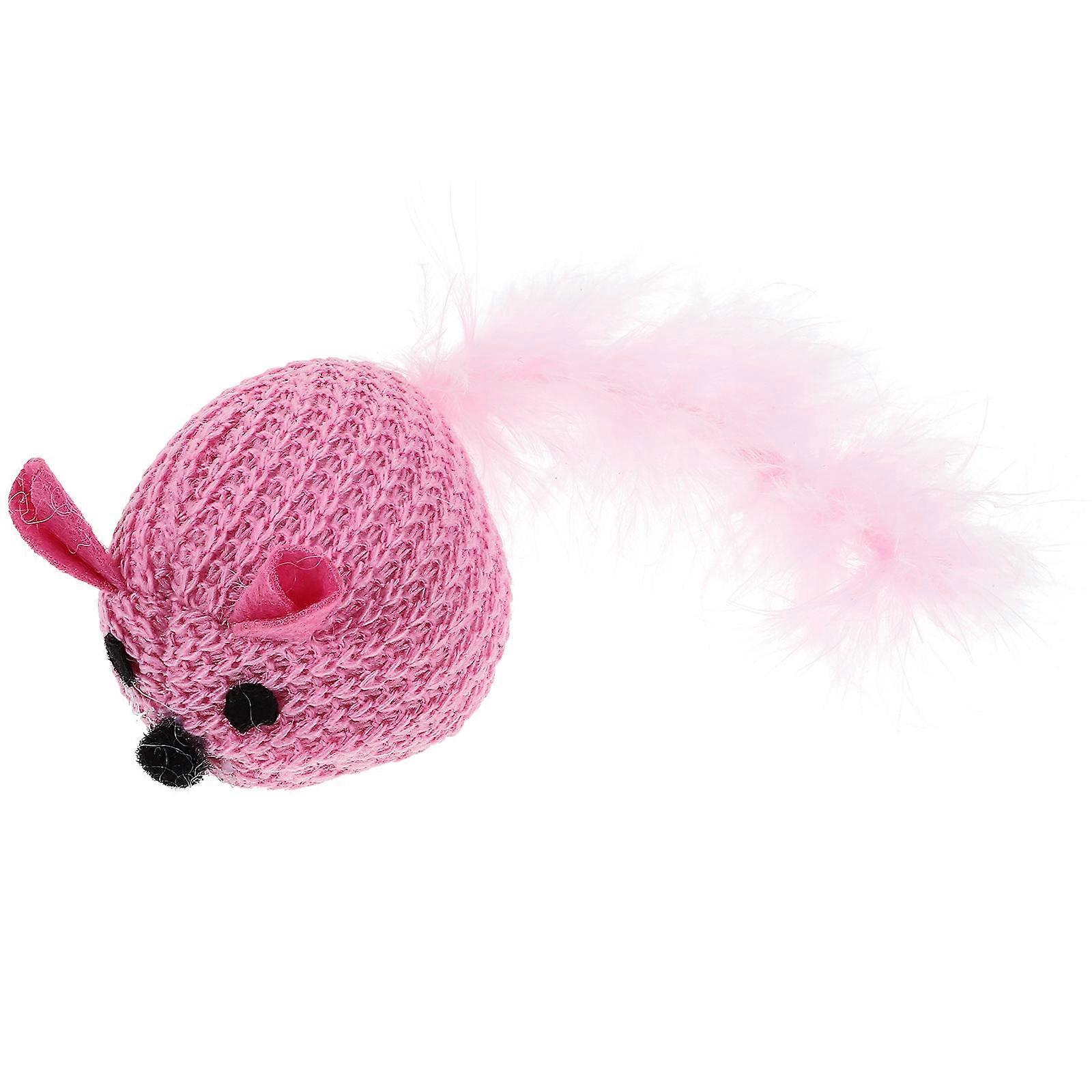 Interactive Soft Plush Mouse Cat Toy for Exercise Pink Knitted Mouse