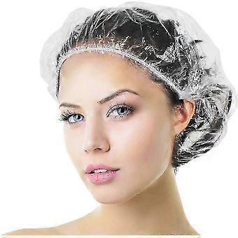 Shower Cap Disposable, 100 PCS Thick Waterproof Clear Plastic Elastic Hair Bath Caps, For women girls, Hotel and Hair Solon...