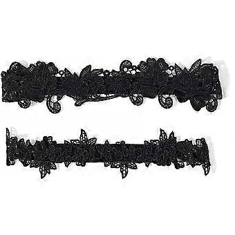 2 stuks bruiloft Lace Bridal kousenbanden Set Party Stretch Leg Kousenband voor vrouwen en meisjes (zwart)