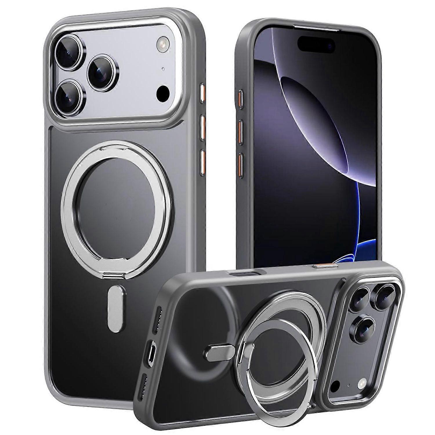 For Apple iPhone 17 Pro Frosted 360 Ring MagSafe TPU + PC Protective Case Grey