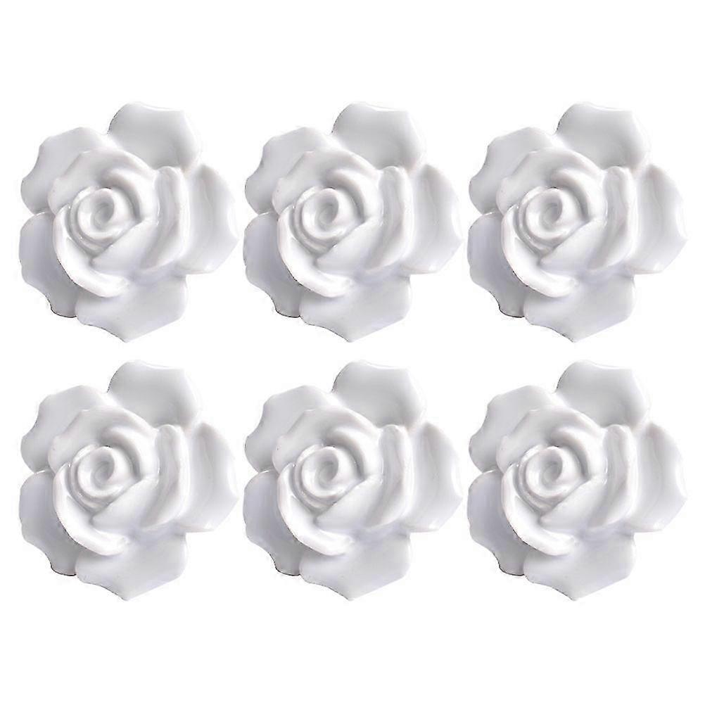 6pcs Rose Shaped Ceramic Cupboard Cabinet Drawer Door Knobs Pull Handles