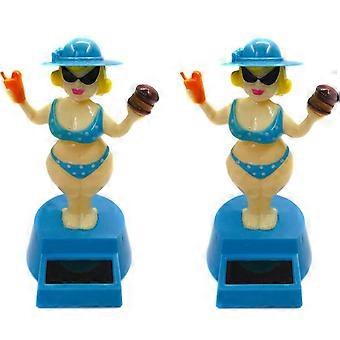 2PCS Hula Dancer Girl Bobble Head Doll for Car Dashboard or Desk Solar Powered Shaking Ornament