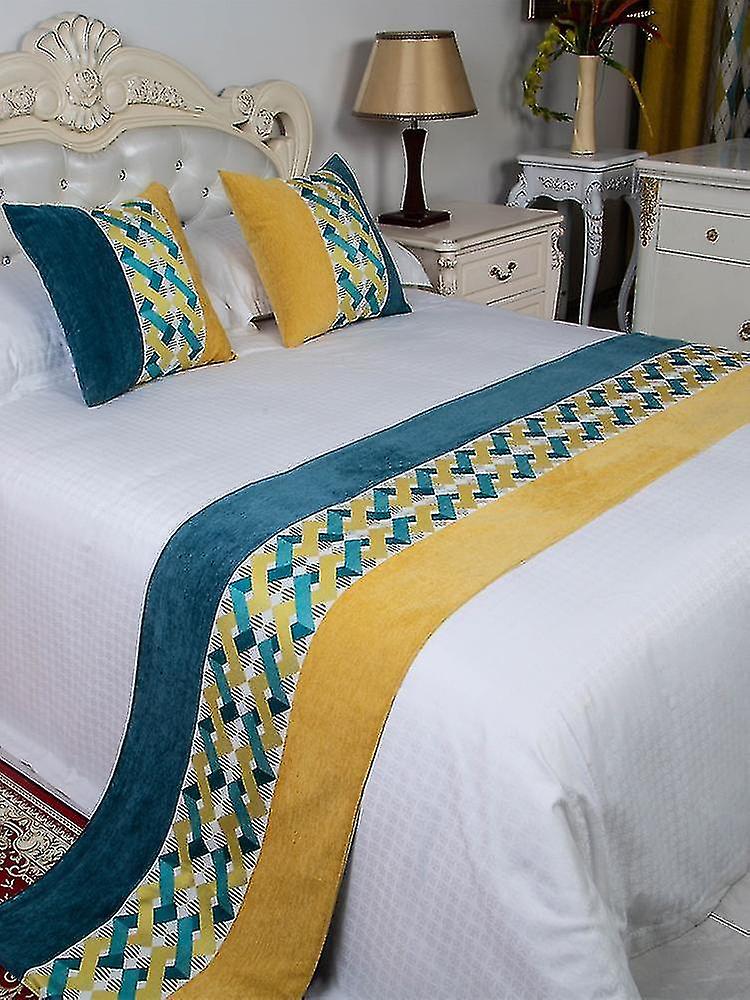 High-grade Throw Runners Patchwork Solid Bed Runners American Geometric Yellow Bed Covers Home Hotel