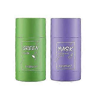2 Pcs Green Tea Face Mask ,poreless Deep Cleanse Green Purifying Clay Stick Mask For Face Blackhead Remover With Green Tea Extract.green Tea & Eggplan