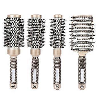 4pcs Professional Hair Brush Set Arc compatible withm Hair Brush Round Brush compatible with Blow Drying Curling Golden SO