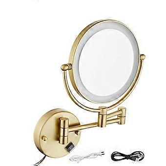 8 Inch Double Sided Lighted Makeup Mirror 1X/3X LED Magnifying Vanity Mirror Wall Mounted Brushed Gold