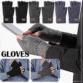 1 Paar fingerlose Handschuhe aus Alpakawolle Thermische gestrickte Herren-Halbfinger-Fäustlinge
