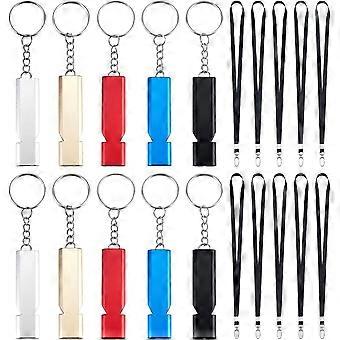10Pcs 5 Colors Emergency Whistles with Keychain Metal Safety Survival Whistle Sturdy Light Loud Sound Emergency Whistle with Lanyard