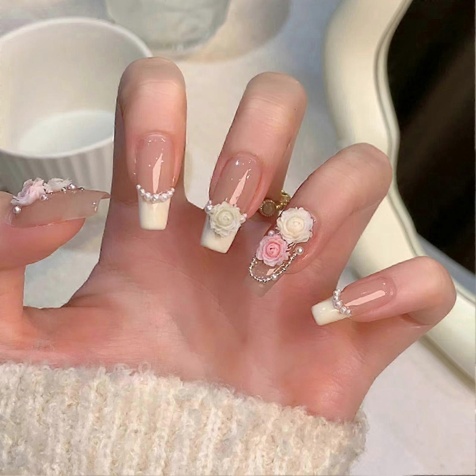 Glossy Nude White-tip False Nails