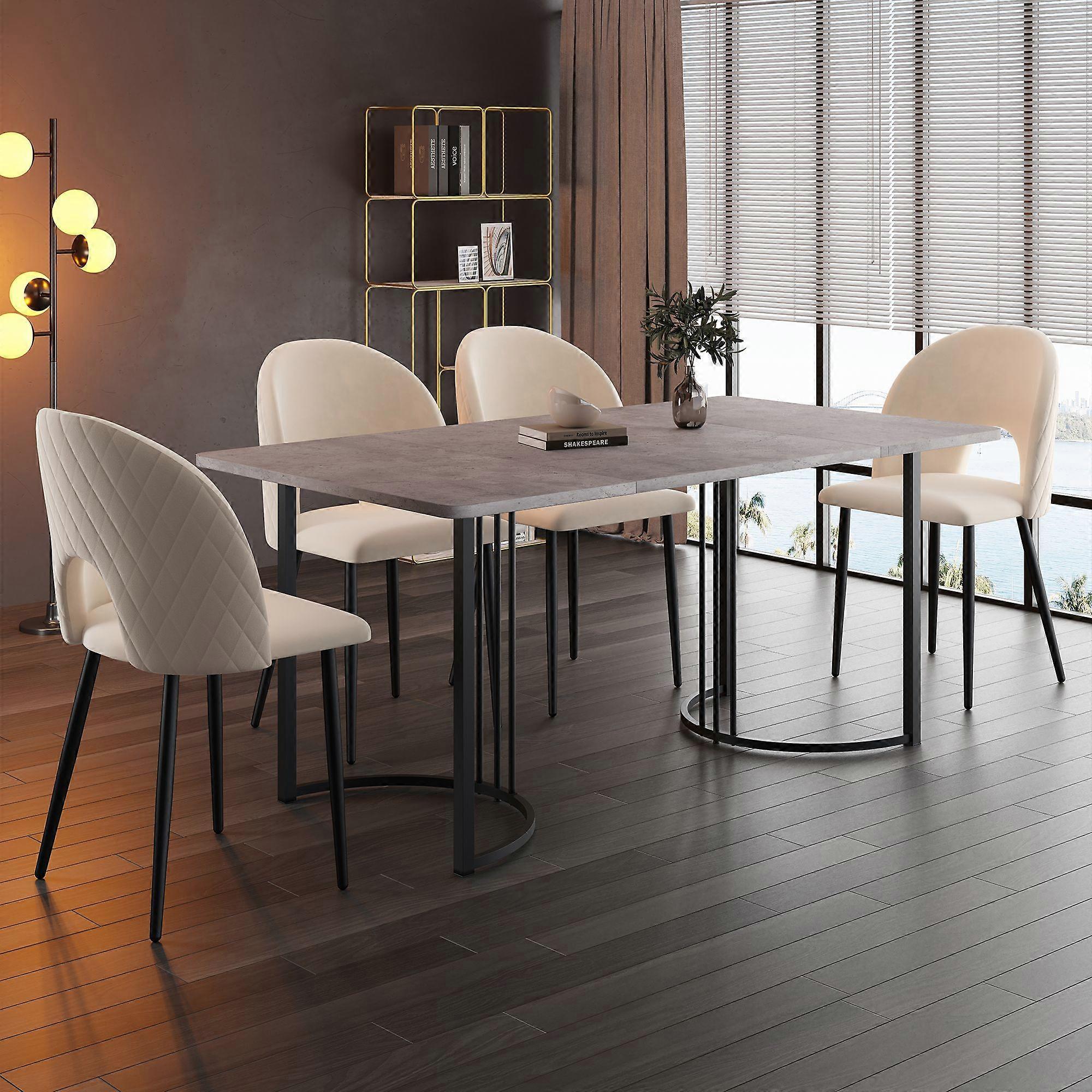140 x 80cm dining table (1 piece), modern kitchen table, metal frame, rectangular dining table with modern marble pattern, kitchen table with adjustab