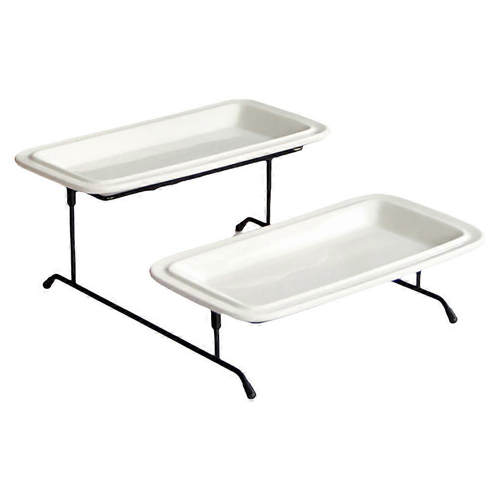 Double Layer Fruit Plate Cake Serving Stand for Dessert Storage 1Set White
