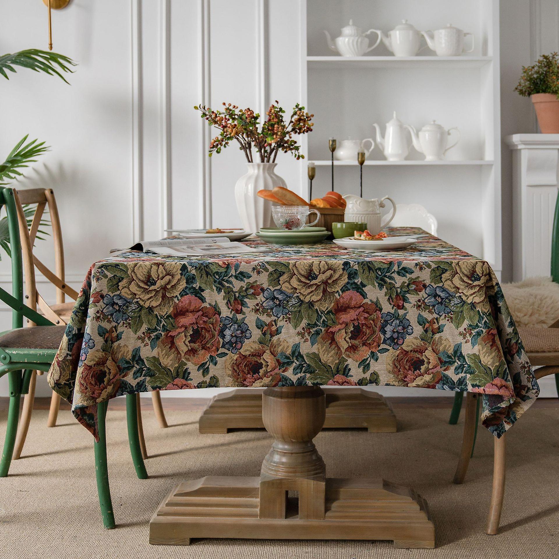 Pretty Flower Pattern Rectangular Table Cloth, Table Cloth 140 x 260CM, Table Cloth for Kitchen Cafe Dining Table