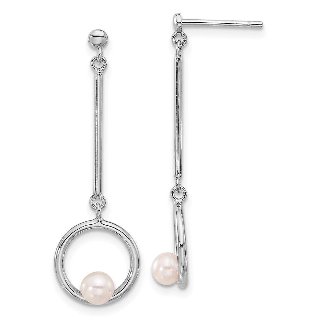 925スターリングシルバーロジウムメッキ4 4.5mm淡水養殖真珠ロングドロップダングルイヤリング33.25x10.6mmワイドダングル