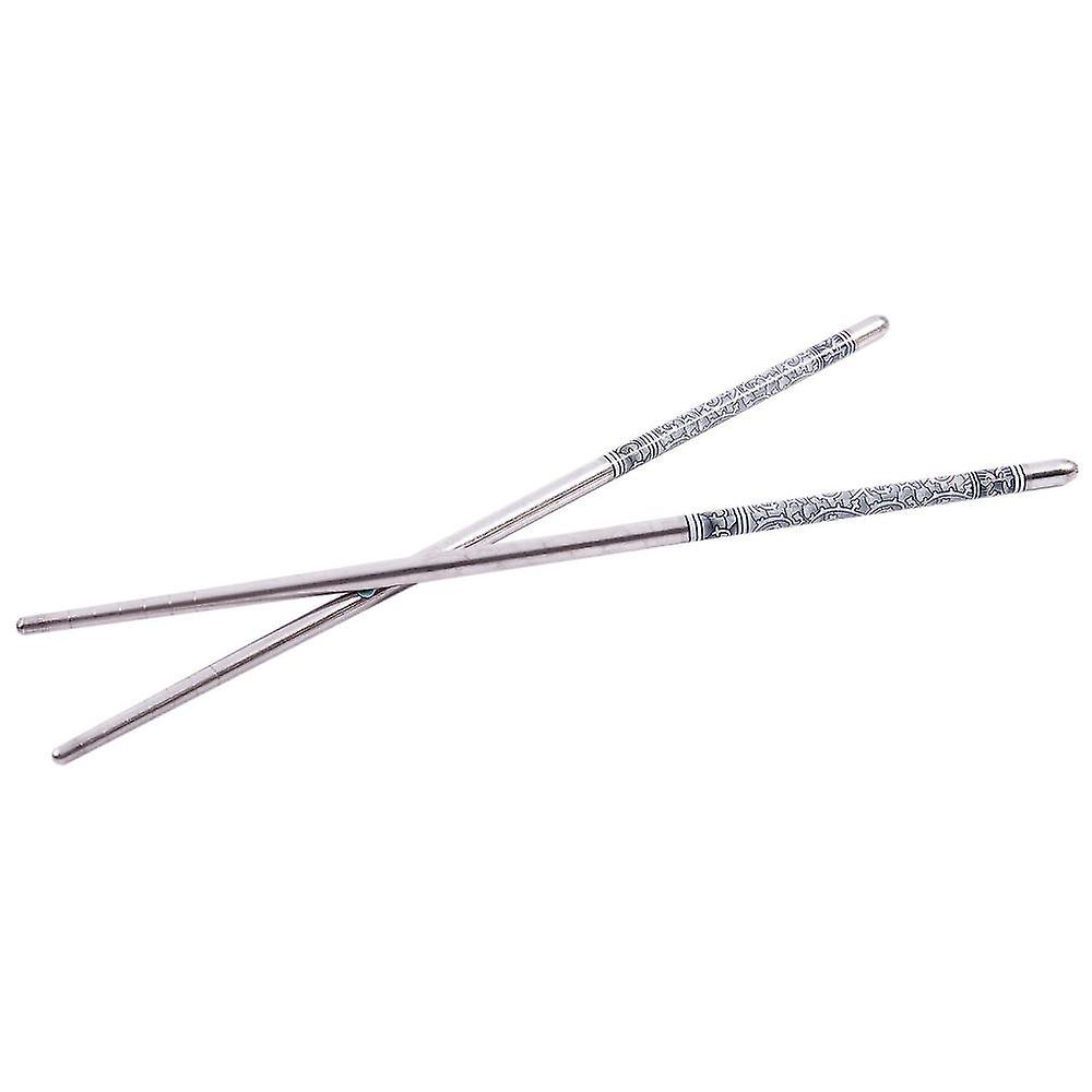 8.9" Length White Vine Pattern Stainless Steel Chopsticks Pair