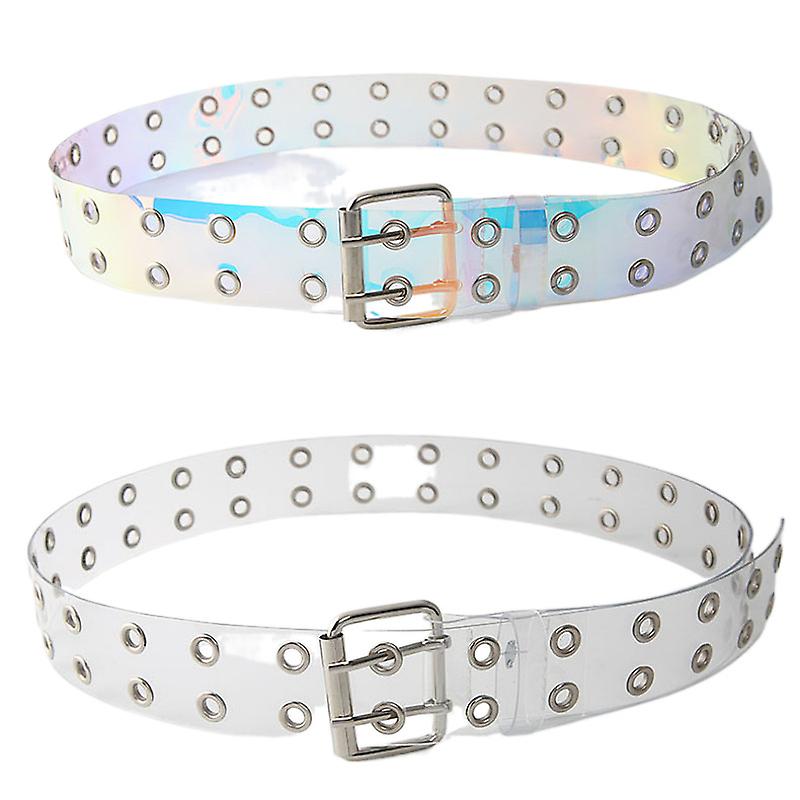 Double Punk Rock Waist Belt Double Prong Buckle Waistband Retro Colorful Belt 2pcs