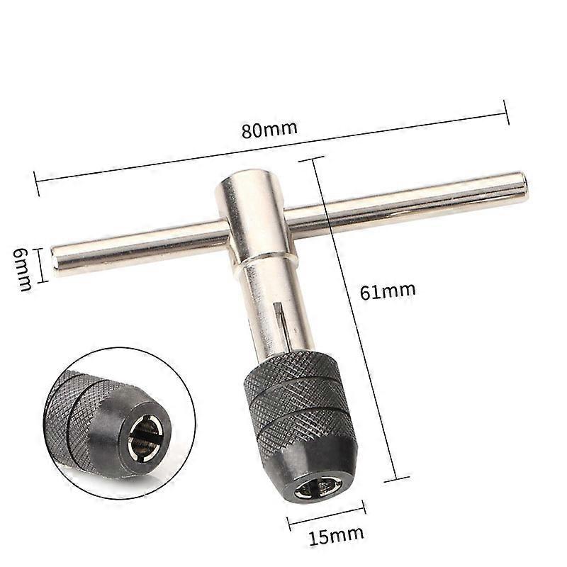 T Handle Reamer with 5Pcs Straight Flute Taps High Speed Steel Manual Threading Tools M3-M8 
