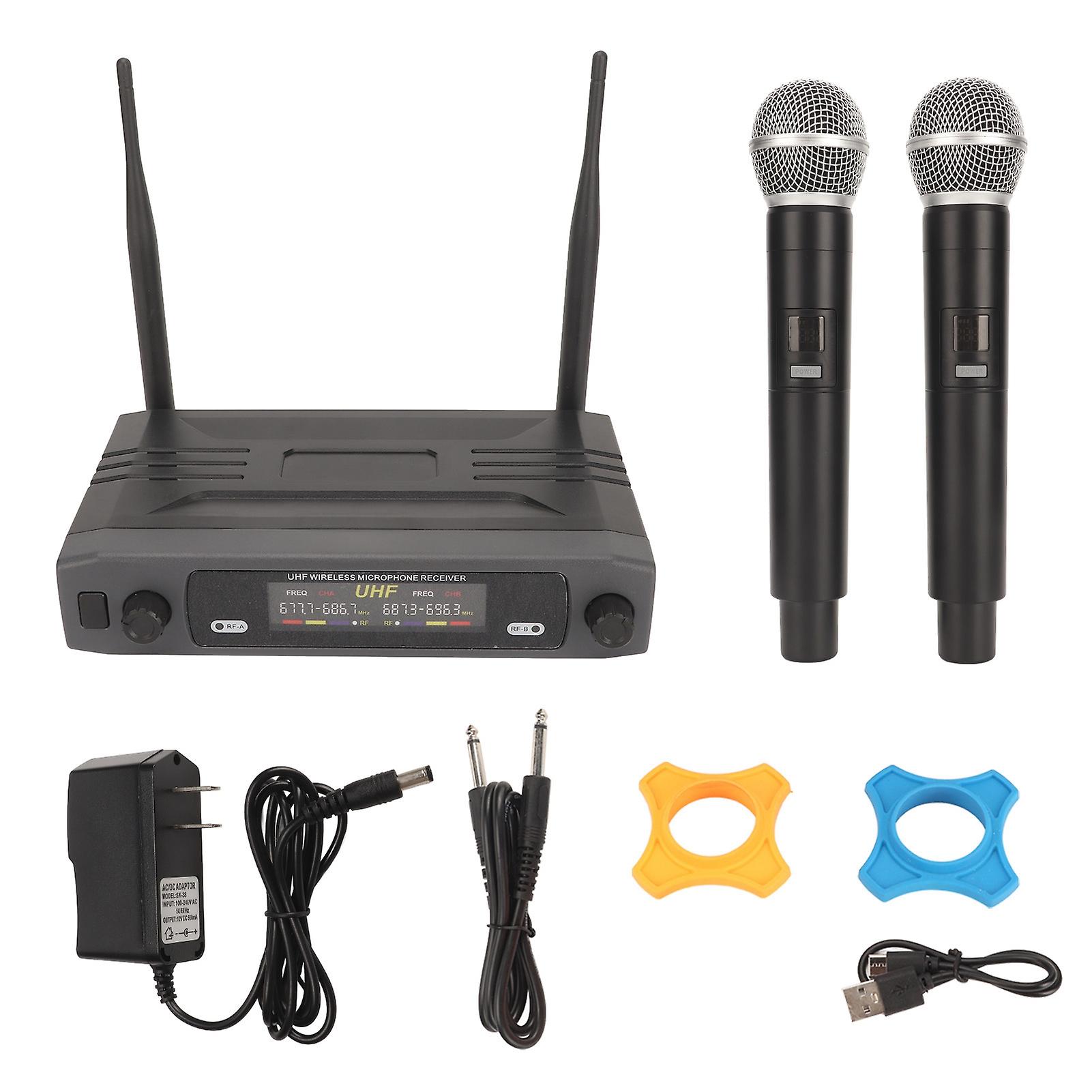 UHF Dual Handheld Wireless Microphone System - Noise Reduction, LCD Display, Auto Match