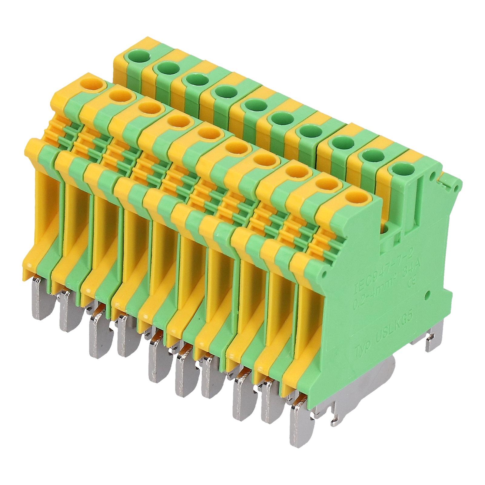 50Pcs DIN Rail Mount Terminal 2 Channel Side Wiring Grounding Terminals Block 34A USLKG‑5