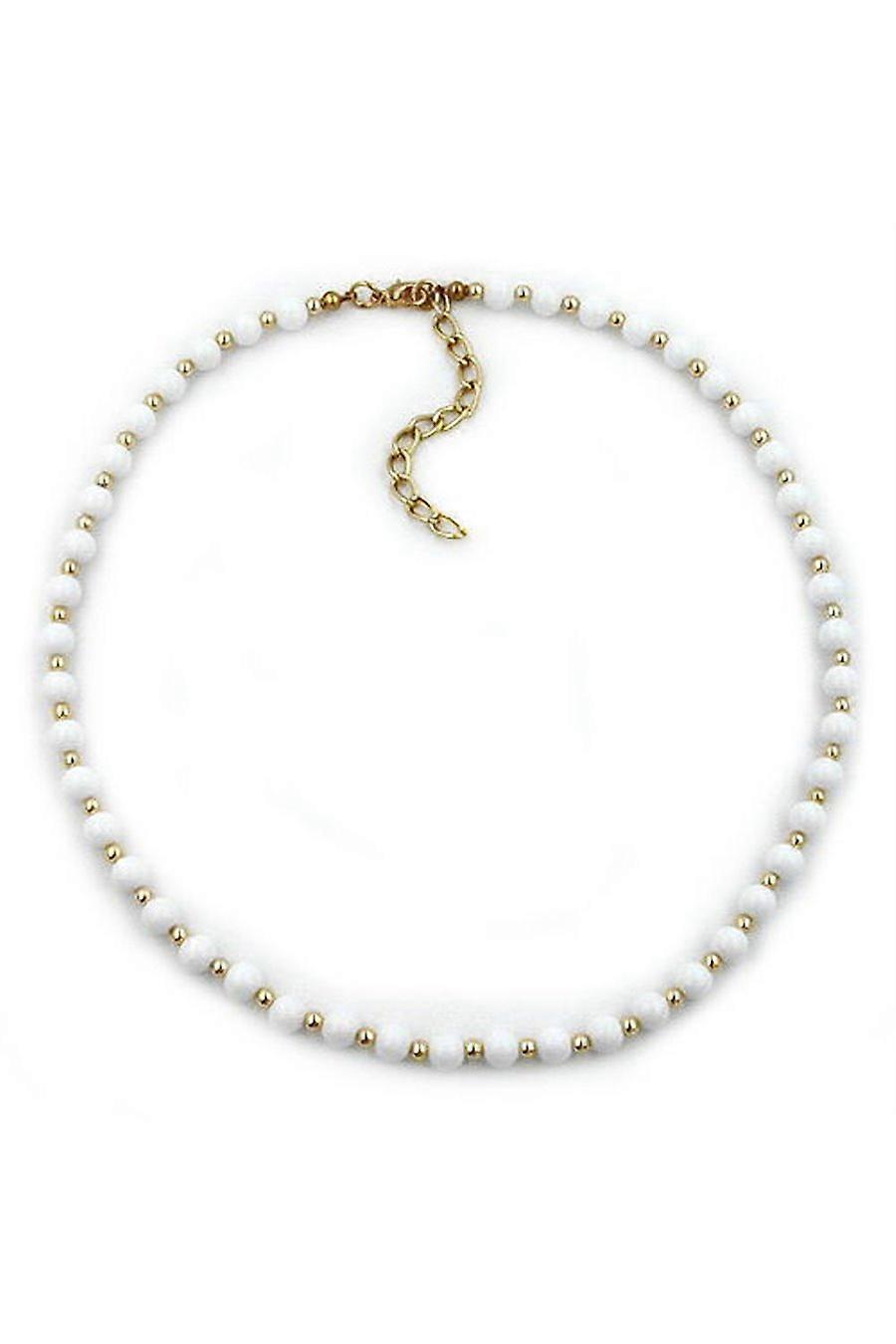 Necklace White Beads 6mm Gold Coloured - Gl07473