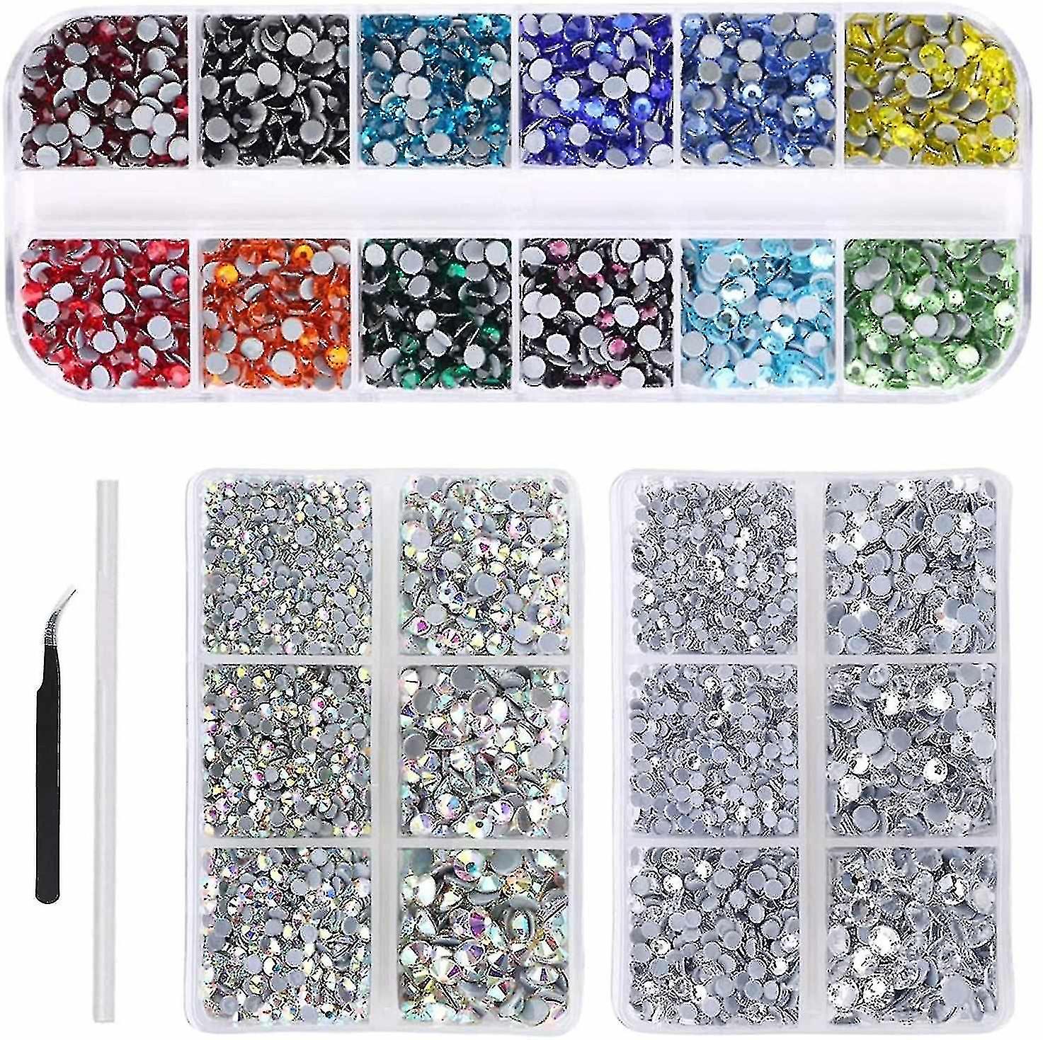 Hotfix Set Of Rhinestones &; Round Flat Back In Colored Glass With Crystal Clear And Transparent Ab