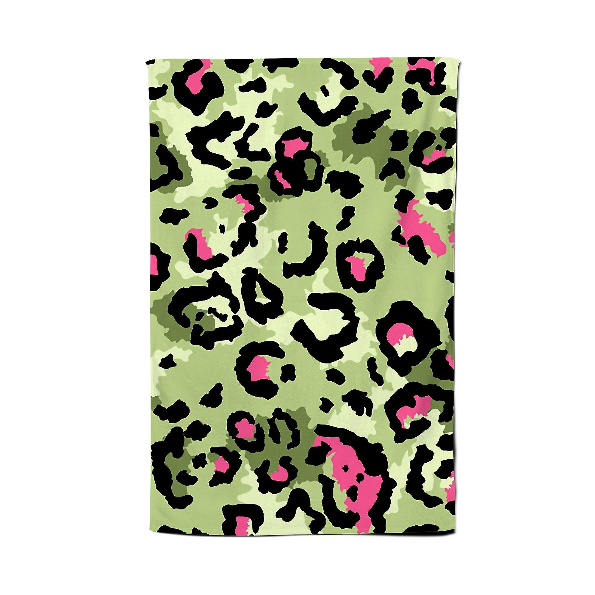 Green And Pink Leopard Print Tea Towel