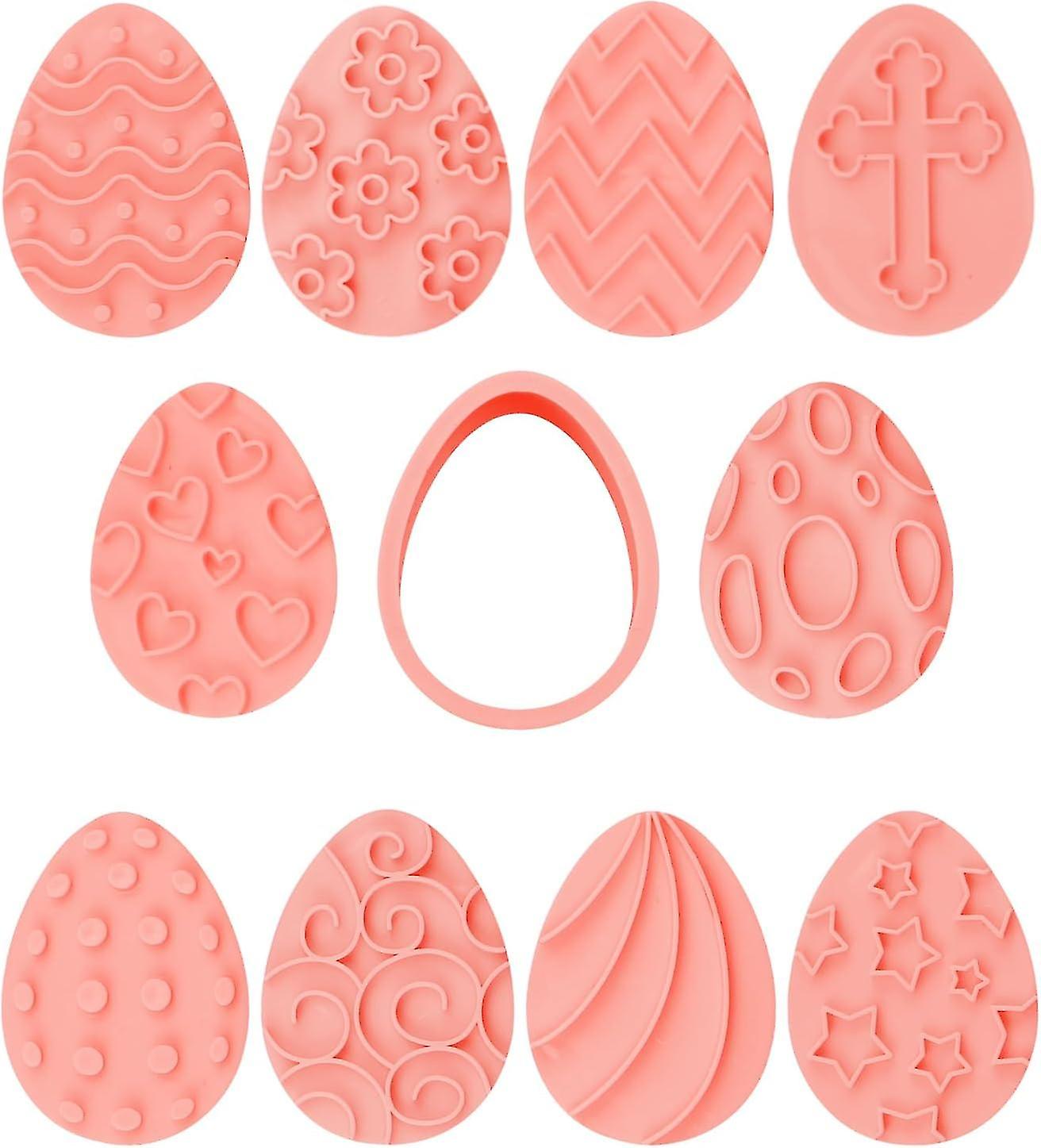 Easter Cookie Cutter Set,10 Pieces 3D Plastic Easter Egg Stampers Set, Biscuit Cutters for Easter DIY Baking