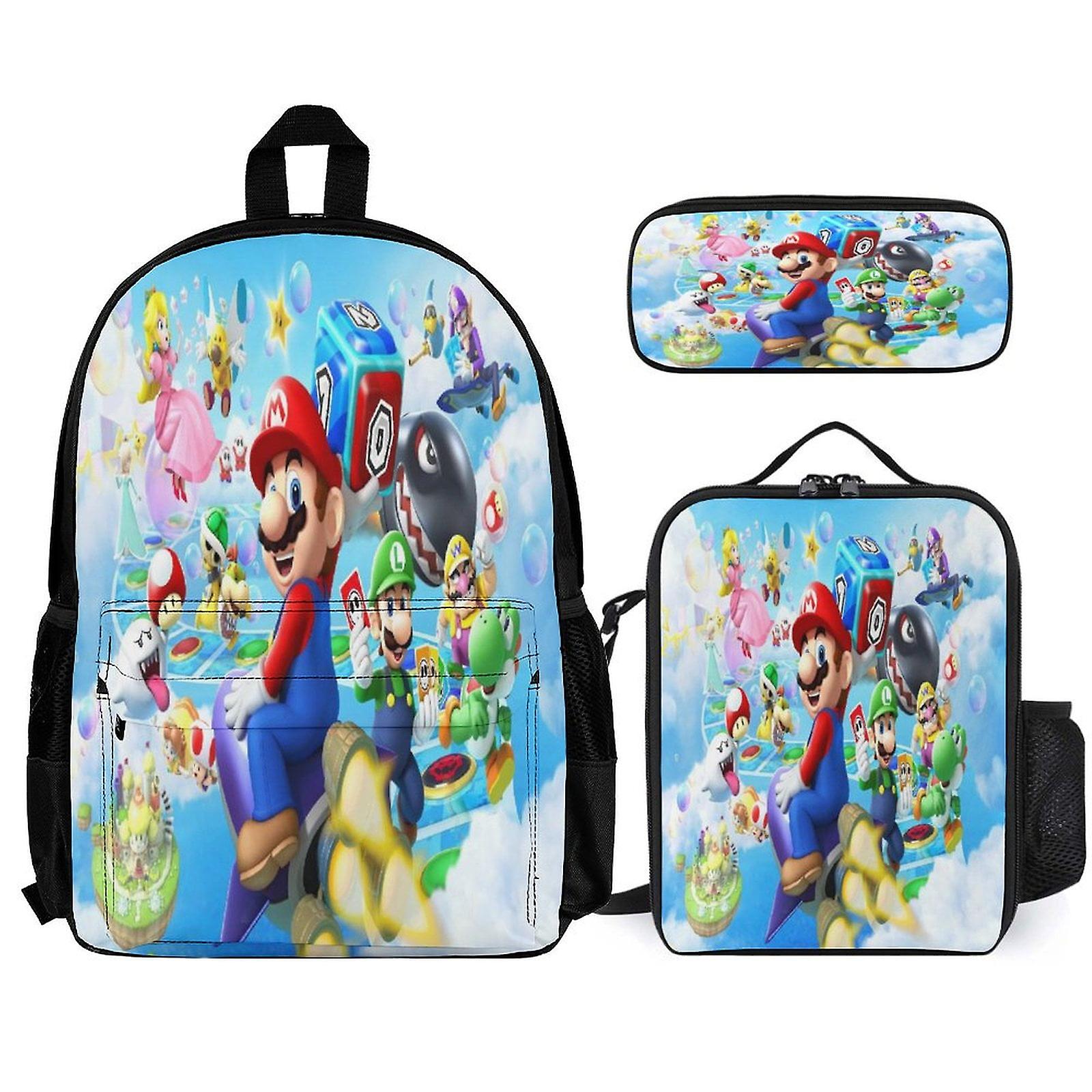 Super Mario Backpack 3 Piece Set Laptop Backpack with Pencil Case Lunch Bag Combination