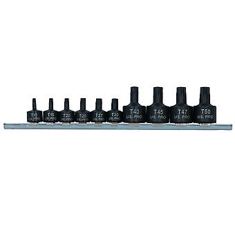 thumbnail image 2 of US PRO Industrial 10pc Stubby Impact Torx Bit Socket Set – 1/4 & 3/8 Drive, T10-T50 2 of 5