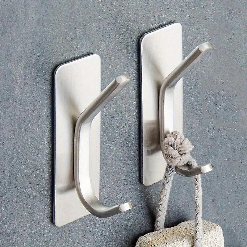 2/4pcs Adhesive Wall Hooks For Towels, Heavy-Duty Stainless Steel Hanging Hooks, Durable Black Coat Hanger, Waterproof Sticky Hooks For Bathroom & Doo