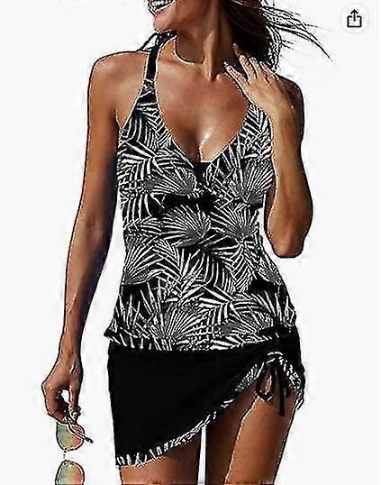 Femmes Sexy Tankini Maillots de bain avec jupe 2 pièces Maillot de bain Color Block Maillots de bain