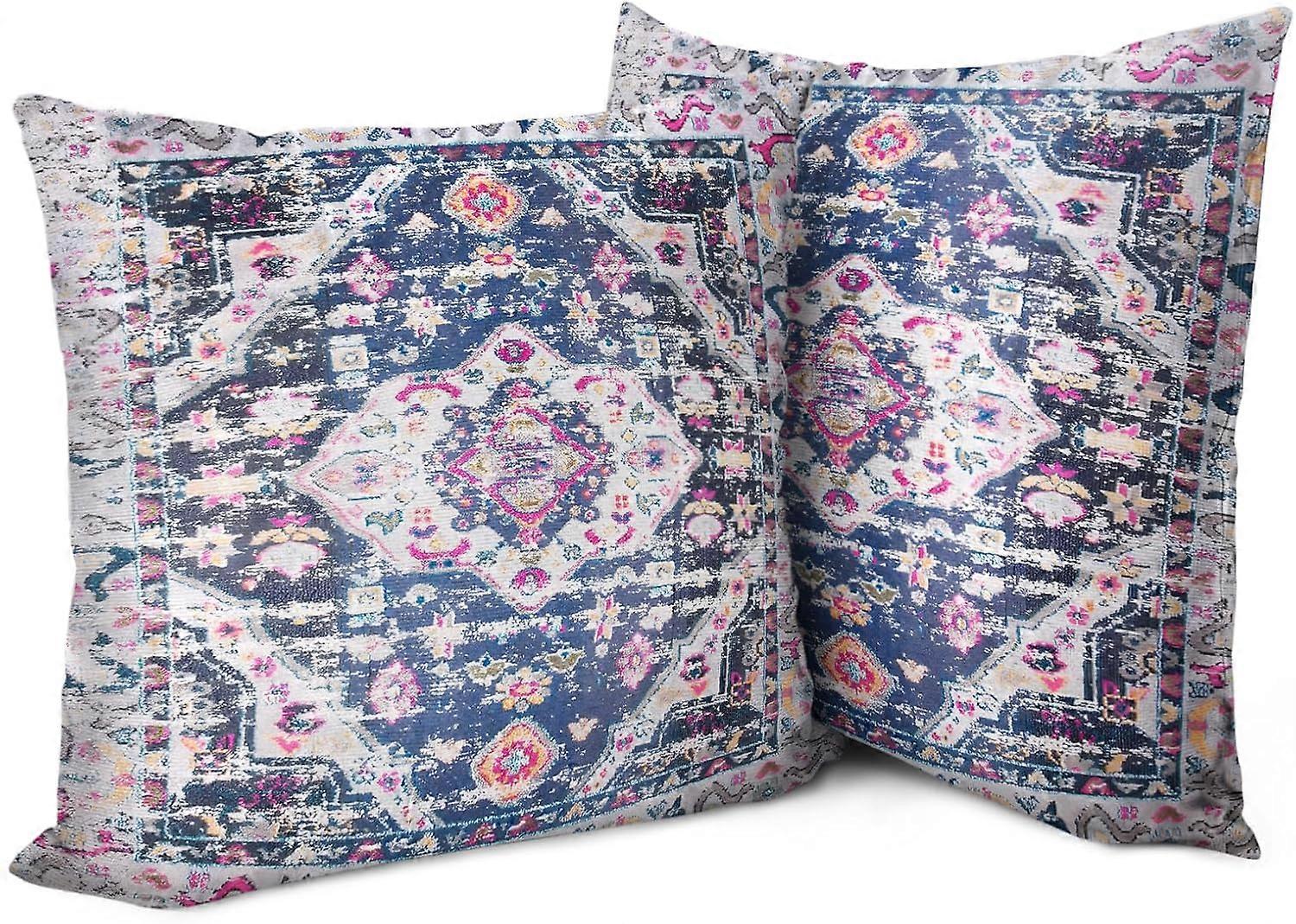Boho Pillow Covers 20"x20" Set of 2 Persian Carpet Blue Vintage Throw Pillow Case Soft Square Decorative Pillowcases for Home Decor Sofa Car Living Ro